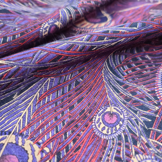 UNBOXING - Purple Peacock - Wool/Acrylic Woven - Purple Multi Peacock Feathers - 2M Bundle - FABCYCLE Deadstock and Sustainble Fabrics and Sewing Supplies (6556427649137)