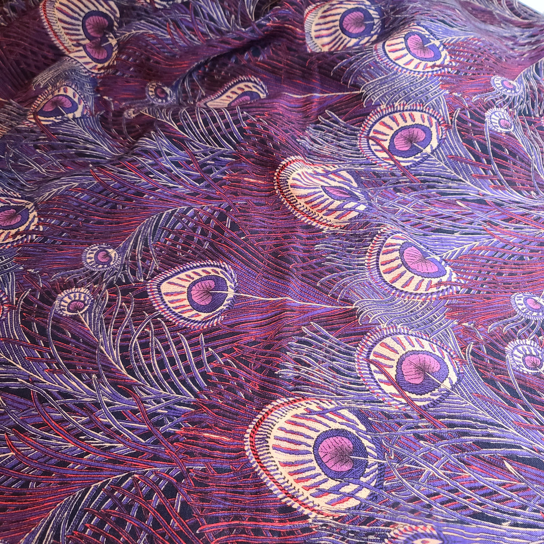 UNBOXING - Purple Peacock - Wool/Acrylic Woven - Purple Multi Peacock Feathers - 2M Bundle - FABCYCLE Deadstock and Sustainble Fabrics and Sewing Supplies (6556427649137)