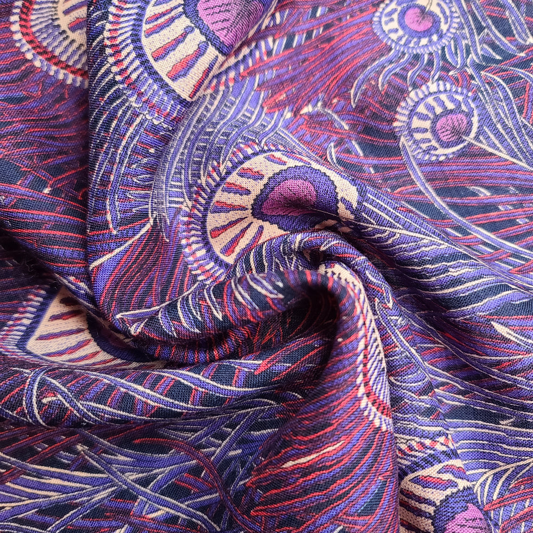 UNBOXING - Purple Peacock - Wool/Acrylic Woven - Purple Multi Peacock Feathers - 2M Bundle - FABCYCLE Deadstock and Sustainble Fabrics and Sewing Supplies (6556427649137)