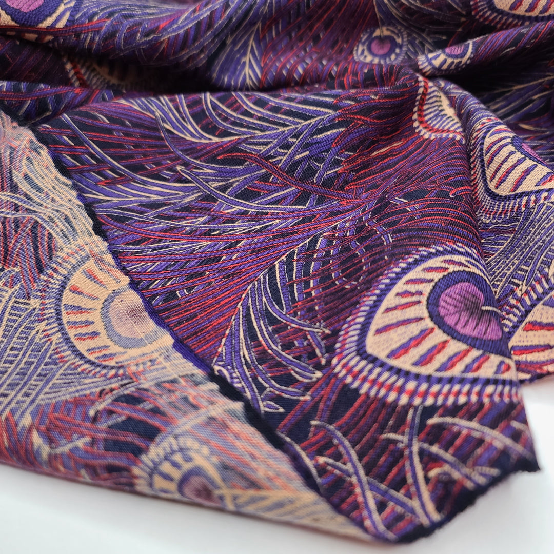 UNBOXING - Purple Peacock - Wool/Acrylic Woven - Purple Multi Peacock Feathers - 2M Bundle - FABCYCLE Deadstock and Sustainble Fabrics and Sewing Supplies (6556427649137)
