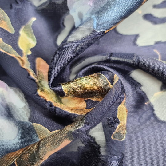 UNBOXING-rose Garden Bloom - Burnout pattern Poly/Silk Woven - Navy Multi Floral - 1.5M Bundle - FABCYCLE Deadstock and Sustainble Fabrics and Sewing Supplies (6569541402737)