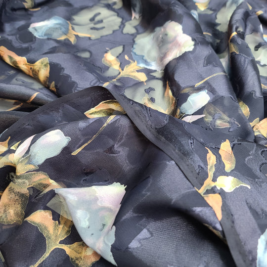 UNBOXING-rose Garden Bloom - Burnout pattern Poly/Silk Woven - Navy Multi Floral - 1.5M Bundle - FABCYCLE Deadstock and Sustainble Fabrics and Sewing Supplies (6569541402737)