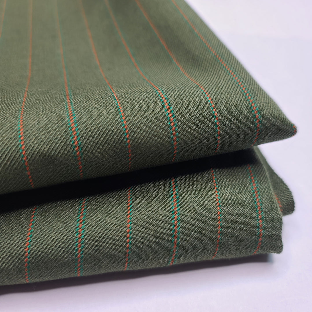 Business Party - Natural Blend Woven - Green/Orange Pinstripe - 1.34M Bundle - FABCYCLE Deadstock and Sustainble Fabrics and Sewing Supplies (6595646586993)