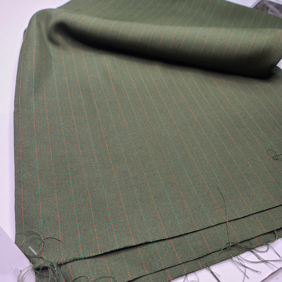 Business Party - Natural Blend Woven - Green/Orange Pinstripe - 1.34M Bundle - FABCYCLE Deadstock and Sustainble Fabrics and Sewing Supplies (6595646586993)