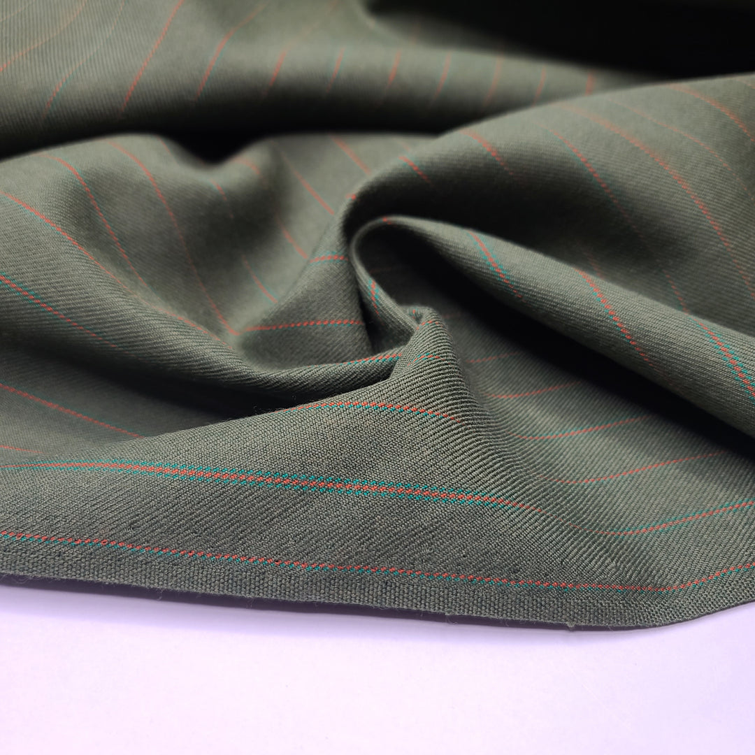 Business Party - Natural Blend Woven - Green/Orange Pinstripe - 1.34M Bundle - FABCYCLE Deadstock and Sustainble Fabrics and Sewing Supplies (6595646586993)