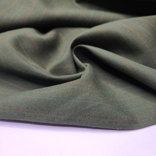 Business Party - Natural Blend Woven - Green/Orange Pinstripe - 1.34M Bundle - FABCYCLE Deadstock and Sustainble Fabrics and Sewing Supplies (6595646586993)