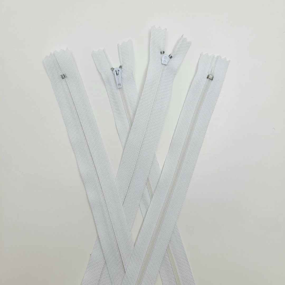 19" Zoom Locking Zipper Head - Coil Zipper - Closed End - White - FABCYCLE Deadstock and Sustainble Fabrics and Sewing Supplies (6603032494193)