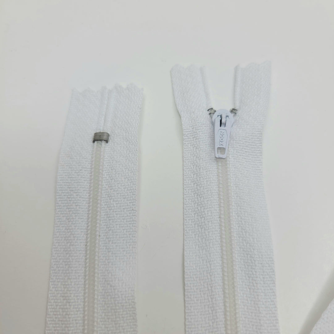 19" Zoom Locking Zipper Head - Coil Zipper - Closed End - White - FABCYCLE Deadstock and Sustainble Fabrics and Sewing Supplies (6603032494193)