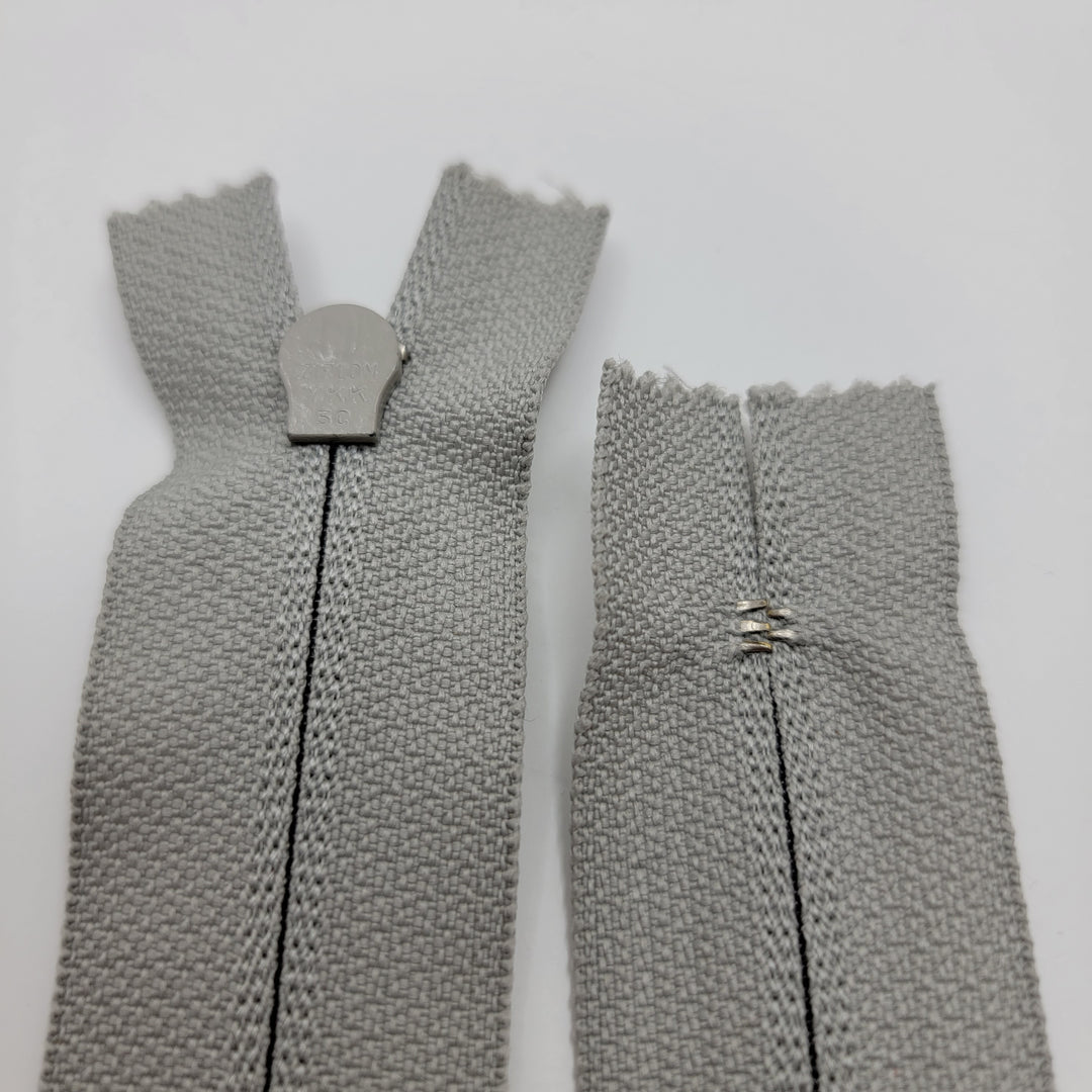 11" YKK Coil Zipper - Closed End - Light Grey - FABCYCLE Deadstock and Sustainble Fabrics and Sewing Supplies (6603038851185)