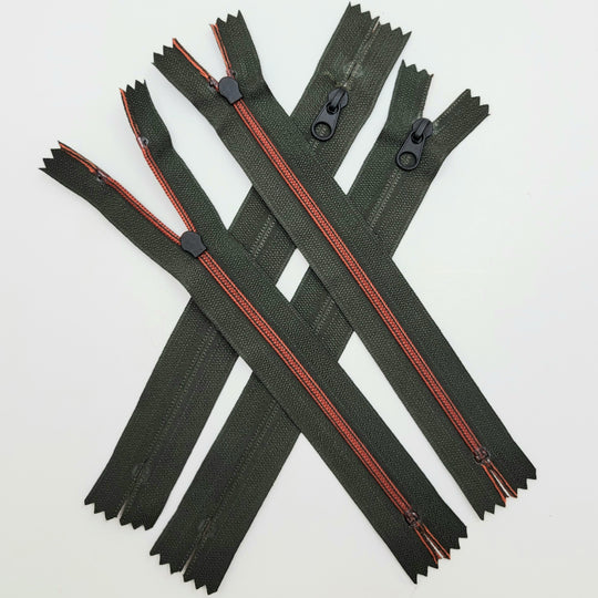 6.5" Coil Zipper - Invisible - Green/Orange - FABCYCLE Deadstock and Sustainble Fabrics and Sewing Supplies (6604309430385)