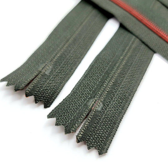 6.5" Coil Zipper - Invisible - Green/Orange - FABCYCLE Deadstock and Sustainble Fabrics and Sewing Supplies (6604309430385)
