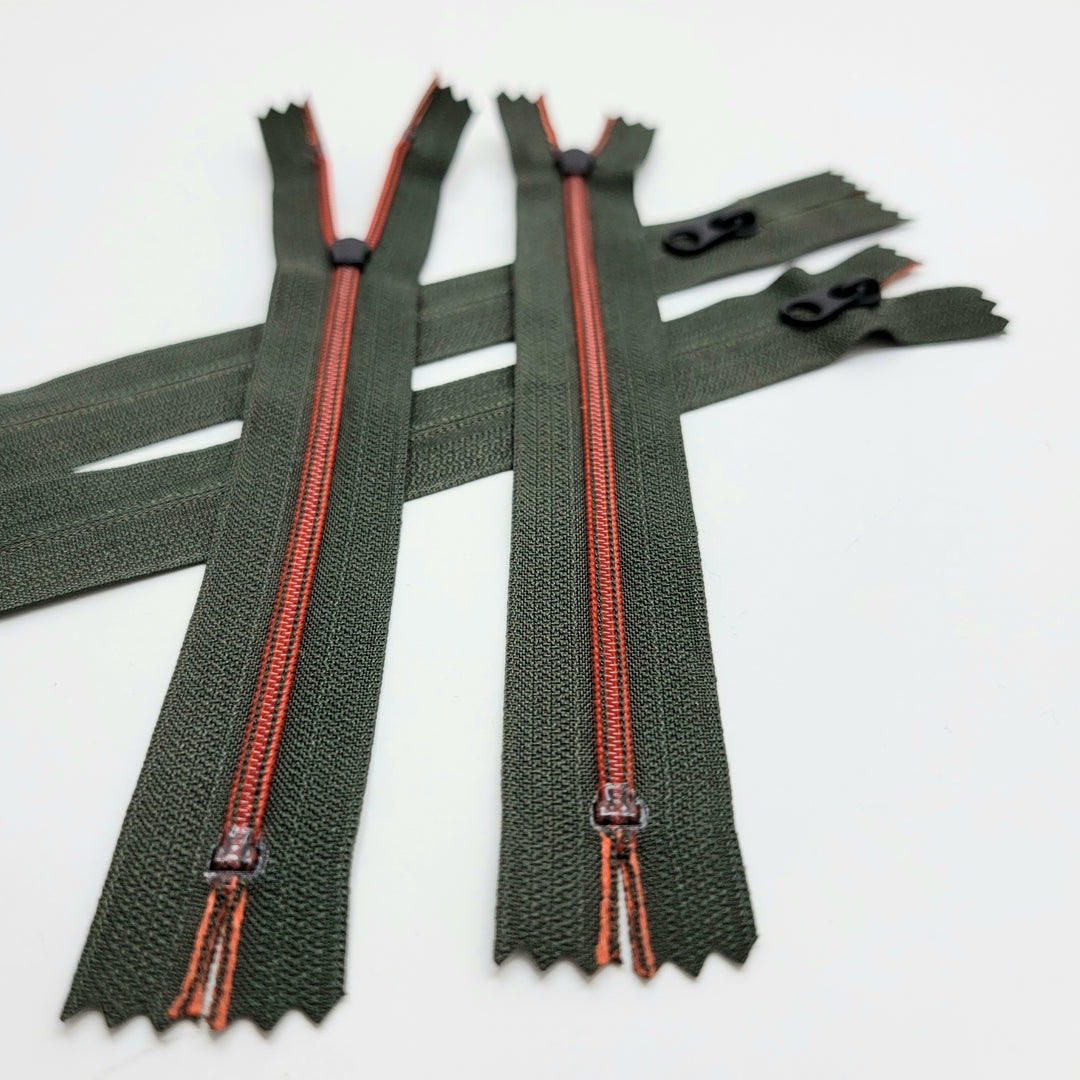 6.5" Coil Zipper - Invisible - Green/Orange - FABCYCLE Deadstock and Sustainble Fabrics and Sewing Supplies (6604309430385)