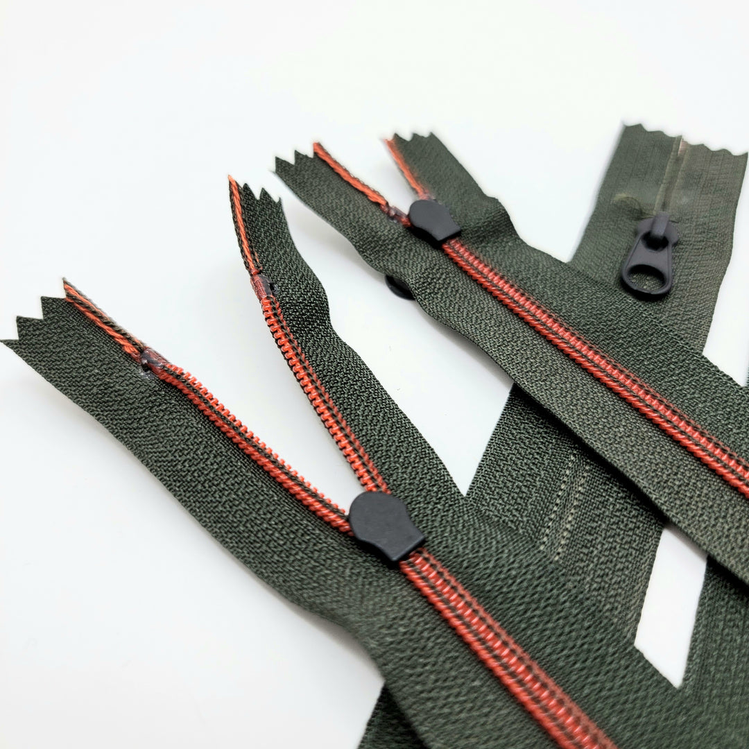 6.5" Coil Zipper - Invisible - Green/Orange - FABCYCLE Deadstock and Sustainble Fabrics and Sewing Supplies (6604309430385)
