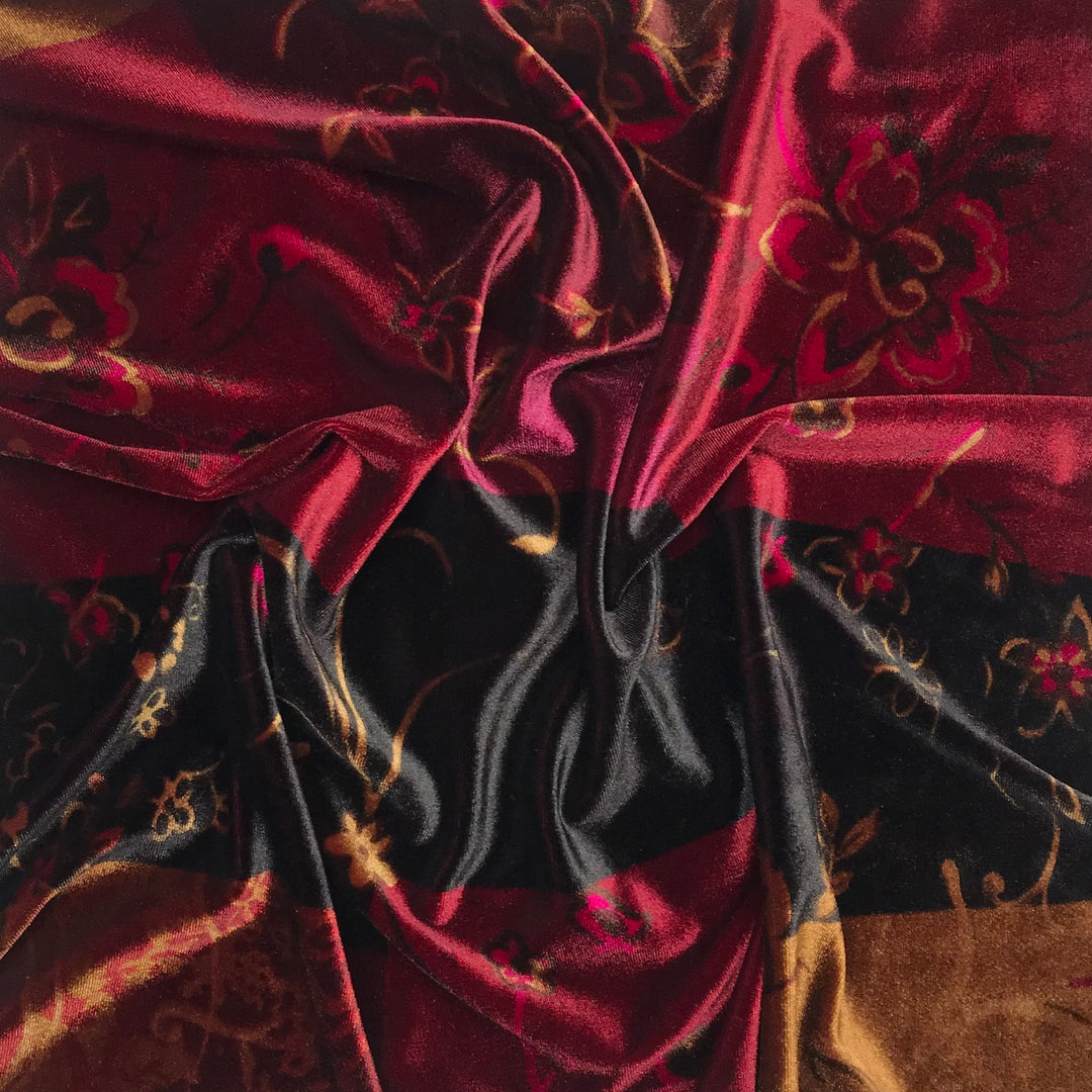 UB- Draculas Garden - Knitted Velour Polyester Blend Knit - Red Multi Abstract - 0.7M Bundle (6579192561777)