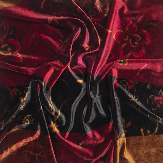 UB- Draculas Garden - Knitted Velour Polyester Blend Knit - Red Multi Abstract - 0.7M Bundle (6579192561777)