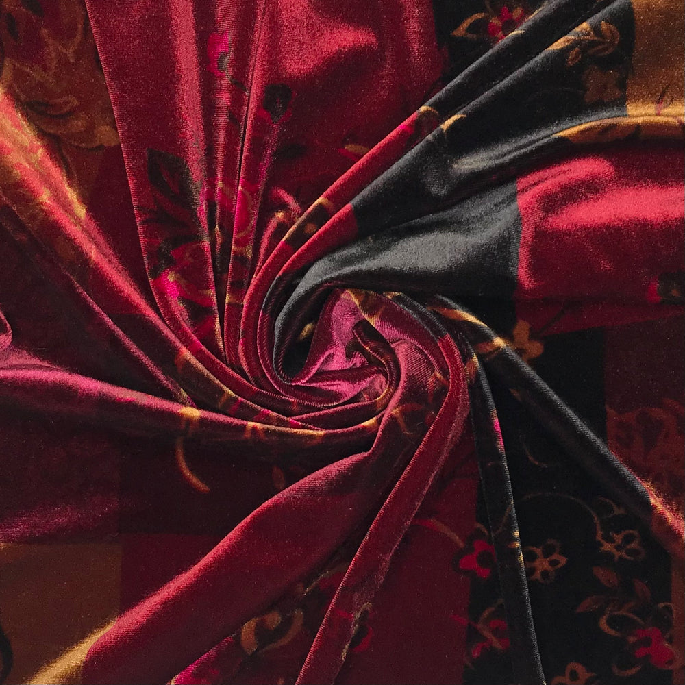 UB- Draculas Garden - Knitted Velour Polyester Blend Knit - Red Multi Abstract - 0.7M Bundle (6579192561777)