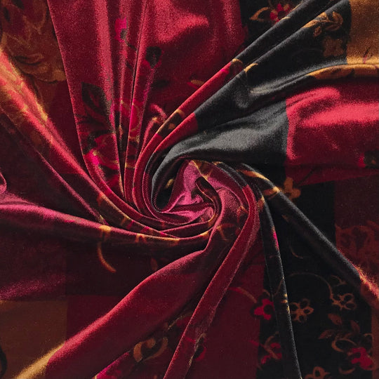 UB- Draculas Garden - Knitted Velour Polyester Blend Knit - Red Multi Abstract - 0.7M Bundle (6579192561777)