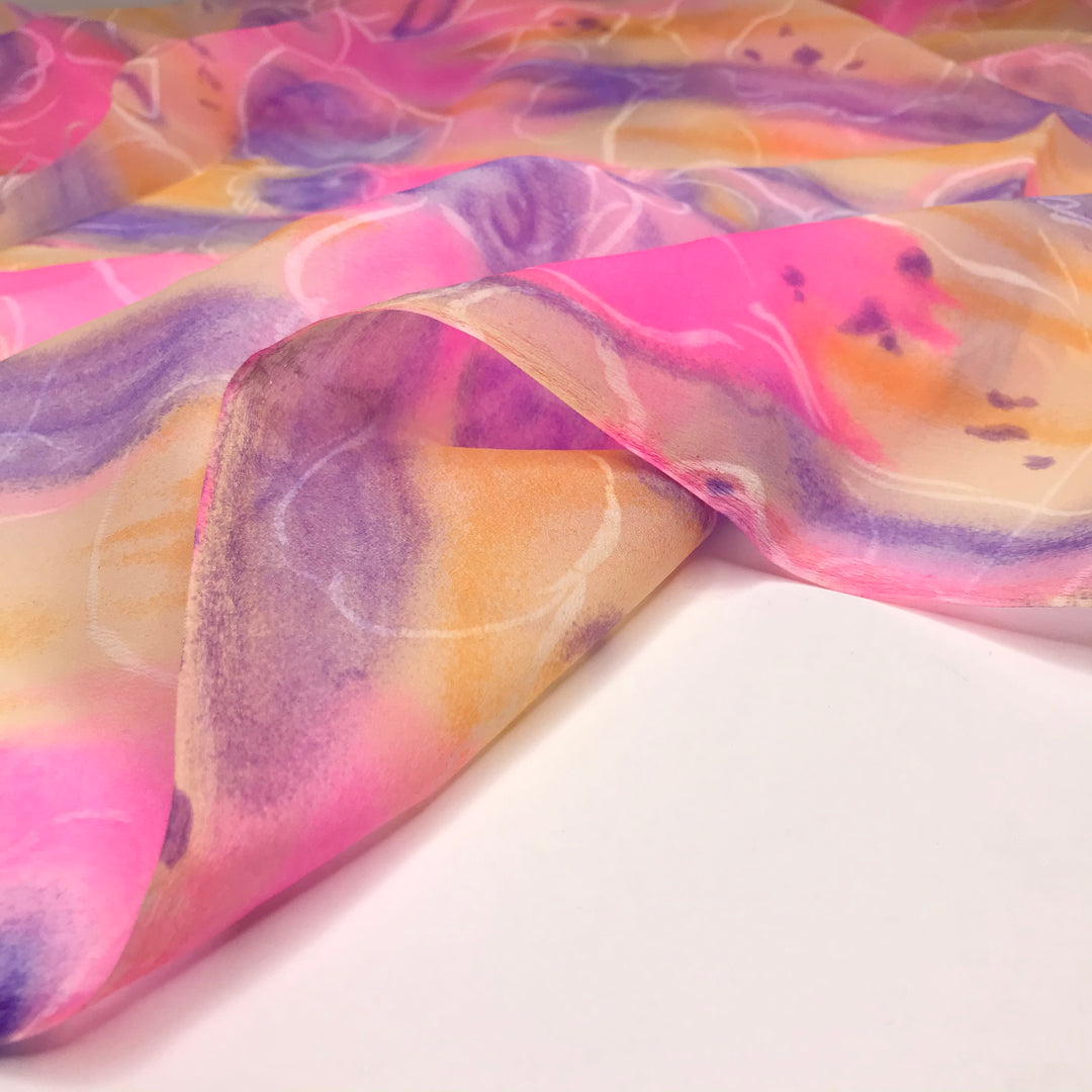 Neon Georgette - Chiffon Poly Woven - Pink Multi Floral - 1.35M Bundle (6584113528945)