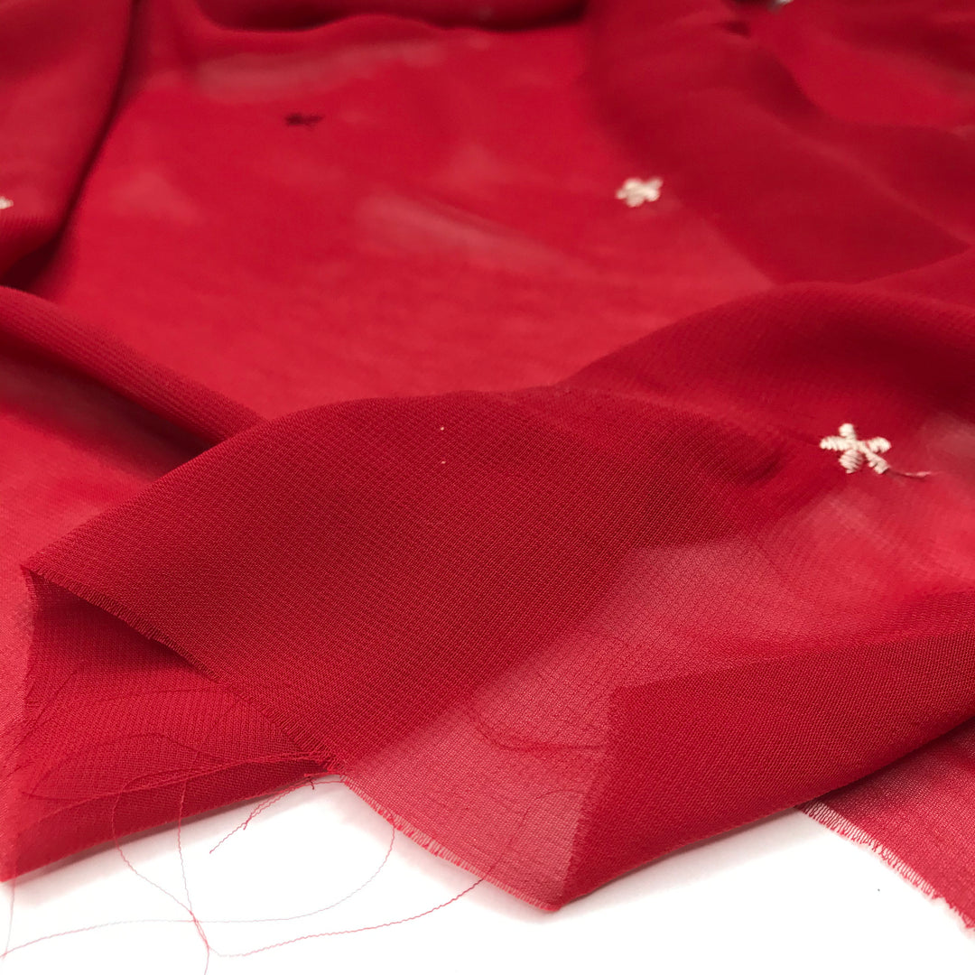 Twinkle Little Star - Chiffon Poly Woven - Red Geometric - 1/2 Meter (6584310169713)