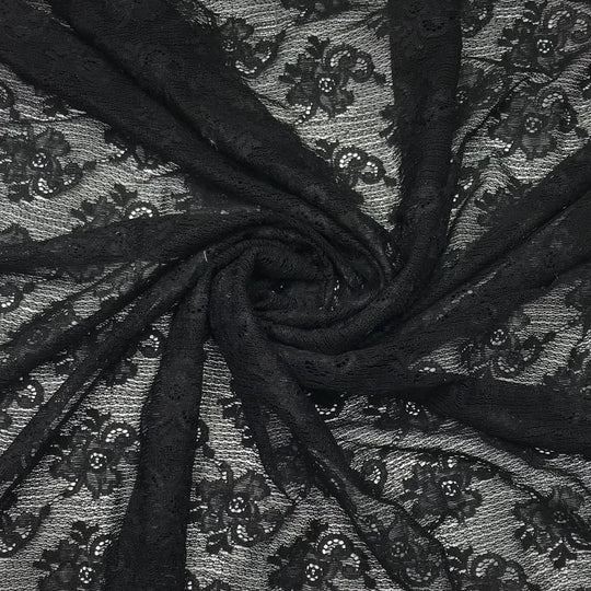 Black Prince Coleus - Lace Polyester Blend Knit - Black Floral - 1.5M Bundle (6584357191793)