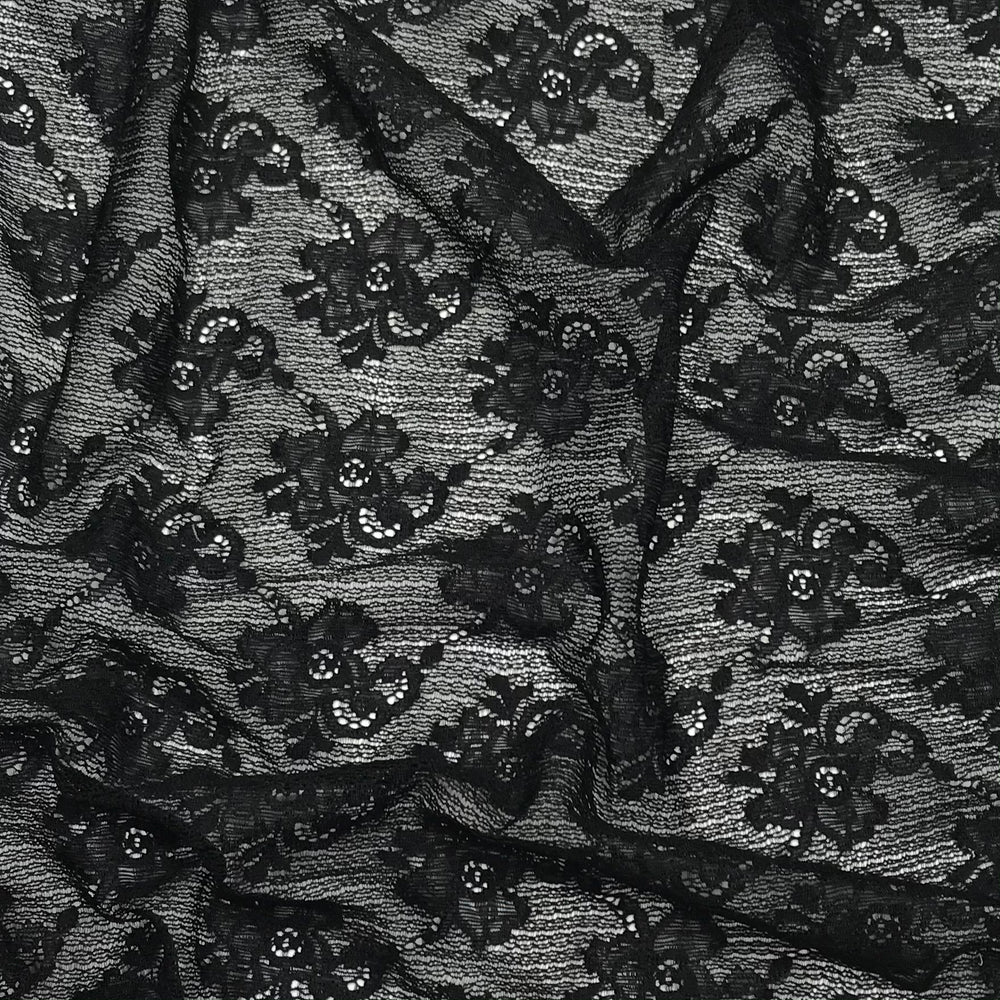 Black Prince Coleus - Lace Polyester Blend Knit - Black Floral - 1.5M Bundle (6584357191793)