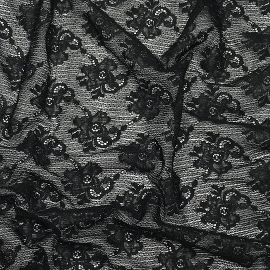 Black Prince Coleus - Lace Polyester Blend Knit - Black Floral - 1.5M Bundle (6584357191793)