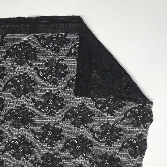 Black Prince Coleus - Lace Polyester Blend Knit - Black Floral - 1.5M Bundle (6584357191793)