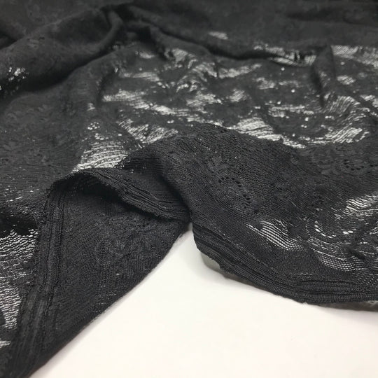 Black Prince Coleus - Lace Polyester Blend Knit - Black Floral - 1.5M Bundle (6584357191793)