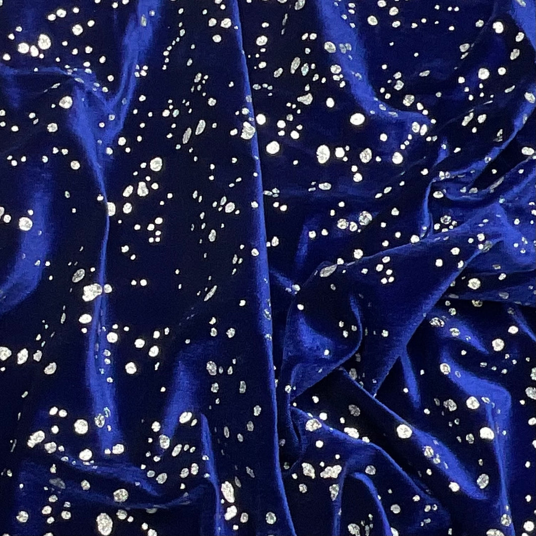 Ub- Milky Way Cake - Glitter Knitted Velour Poly Knit - Blue/White Polka Dots - 2.1M Bundle (6585281085553)