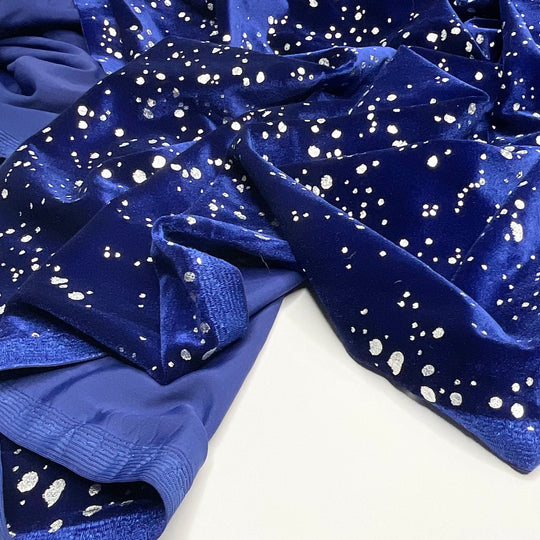 Ub- Milky Way Cake - Glitter Knitted Velour Poly Knit - Blue/White Polka Dots - 2.1M Bundle (6585281085553)