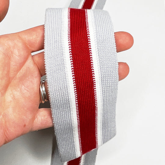 Cuffs Ribbing - White/Red Stripes - 1M (6588017442929)