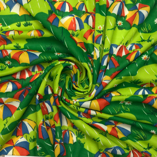 Umbrella In The Sun - Jersey Poly Knit - Green Multi Abstract - 1M Bundle (6600590033009)