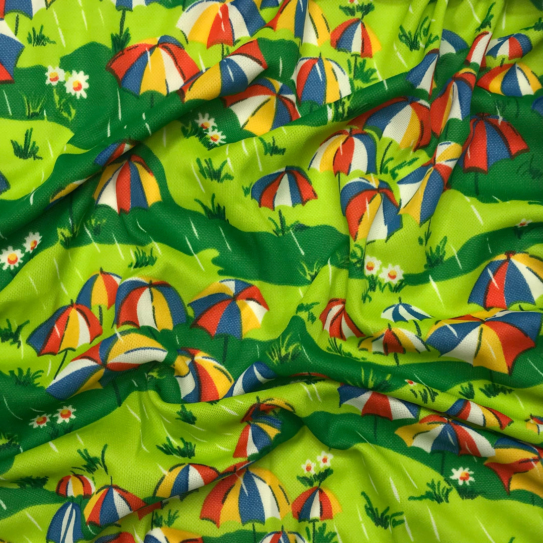 Umbrella In The Sun - Jersey Poly Knit - Green Multi Abstract - 1M Bundle (6600590033009)