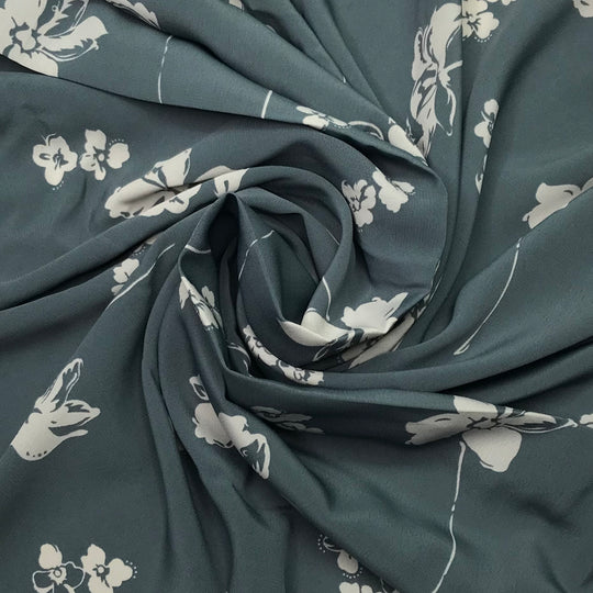 Rain Drinking Flowers - Crepe Poly Woven - Dark Grey/Cream Floral - 2.75M Bundle (6603490590833)