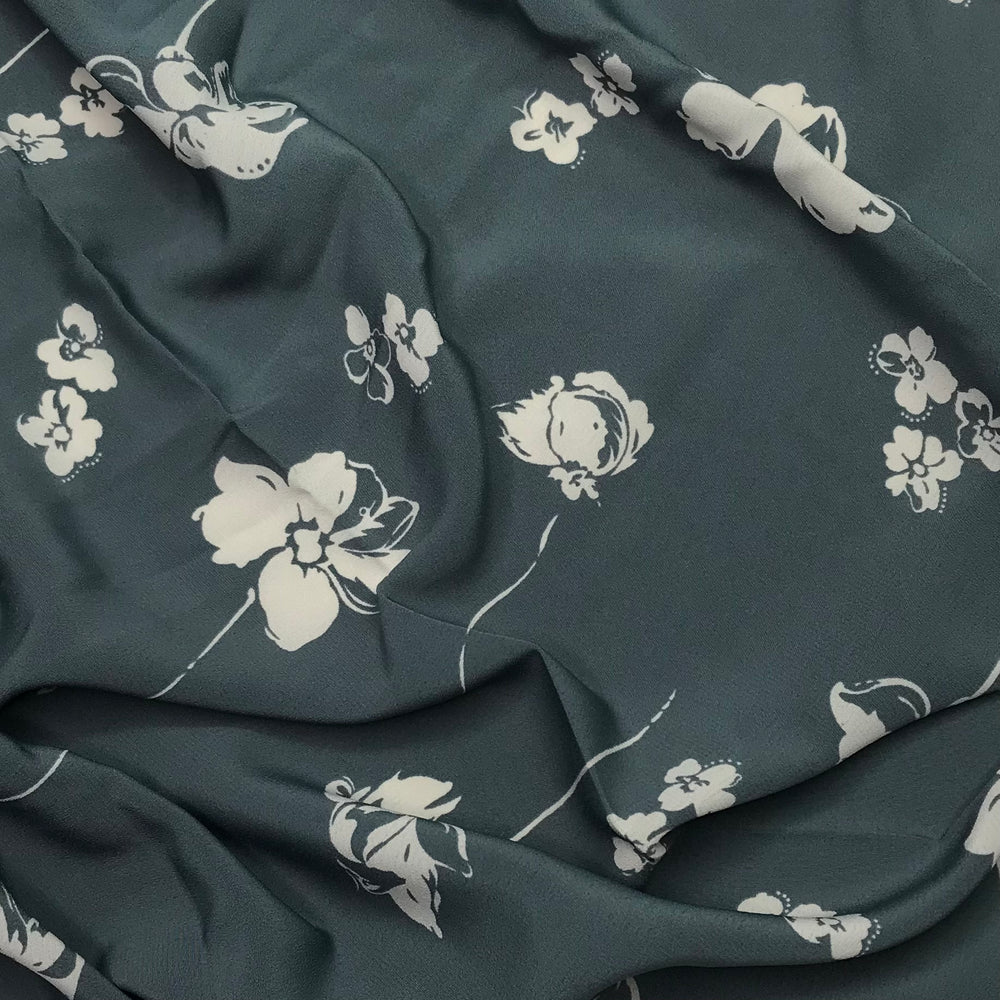 Rain Drinking Flowers - Crepe Poly Woven - Dark Grey/Cream Floral - 2.75M Bundle (6603490590833)