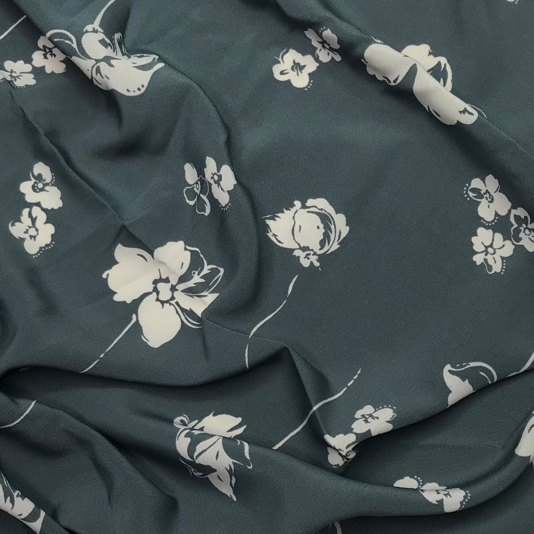 Rain Drinking Flowers - Crepe Poly Woven - Dark Grey/Cream Floral - 2.75M Bundle (6603490590833)