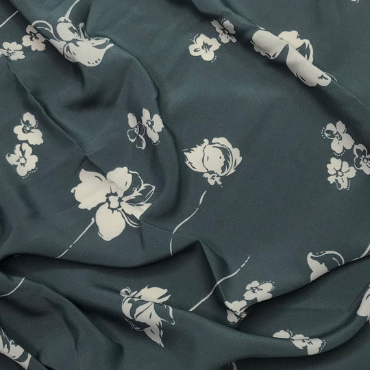 Rain Drinking Flowers - Crepe Poly Woven - Dark Grey/Cream Floral - 2.75M Bundle (6603490590833)