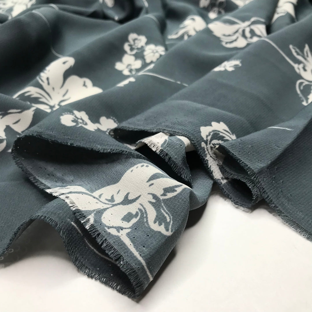 Rain Drinking Flowers - Crepe Poly Woven - Dark Grey/Cream Floral - 2.75M Bundle (6603490590833)