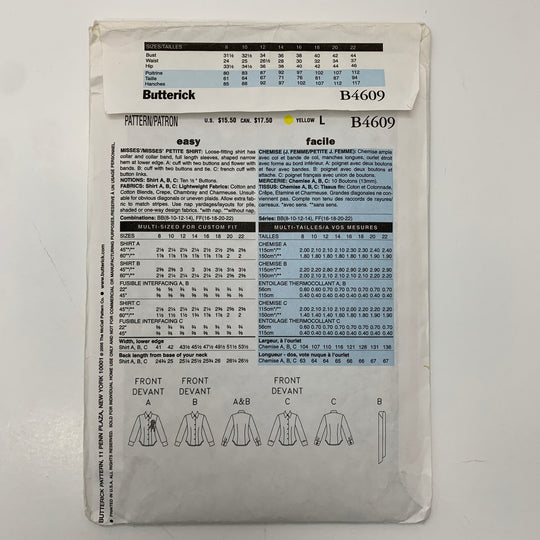 Sewing Pattern - Womenswear - Butterick B4609 (6608590536817)