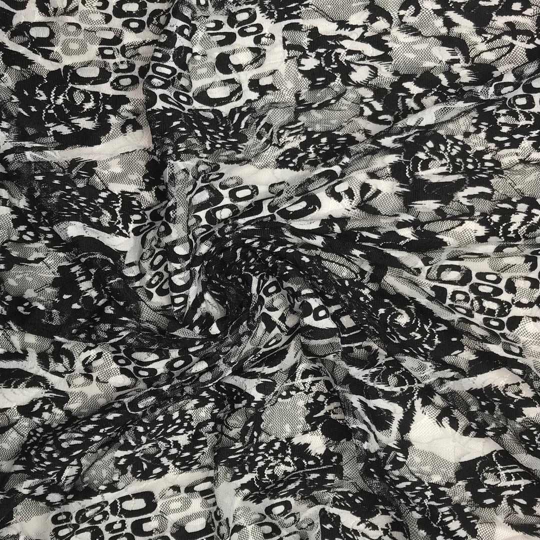 Spotty Bonanza - Lace Poly Knit - Black/White Abstract - 0.5M Bundle (6608604135537)