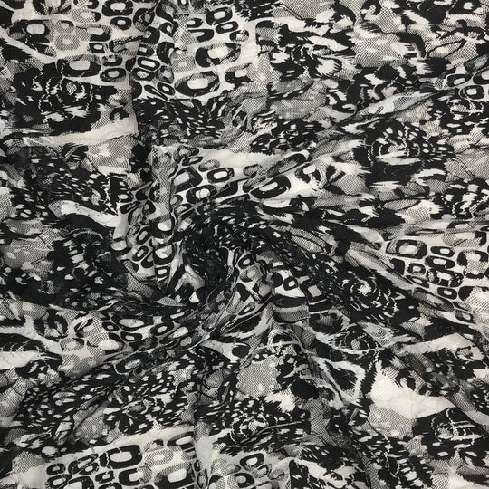 Spotty Bonanza - Lace Poly Knit - Black/White Abstract - 0.5M Bundle (6608604135537)