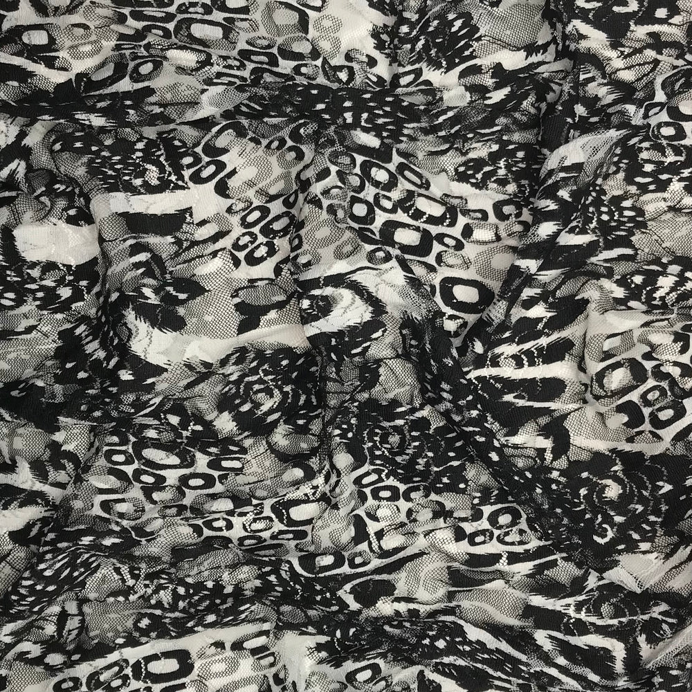 Spotty Bonanza - Lace Poly Knit - Black/White Abstract - 0.5M Bundle (6608604135537)