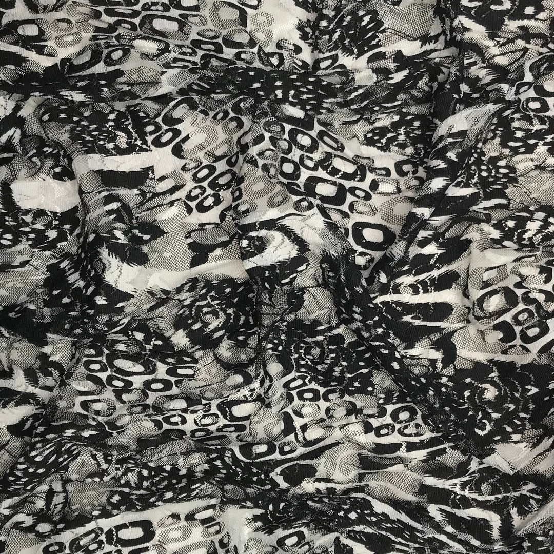 Spotty Bonanza - Lace Poly Knit - Black/White Abstract - 0.5M Bundle (6608604135537)