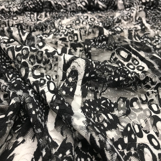 Spotty Bonanza - Lace Poly Knit - Black/White Abstract - 0.5M Bundle (6608604135537)