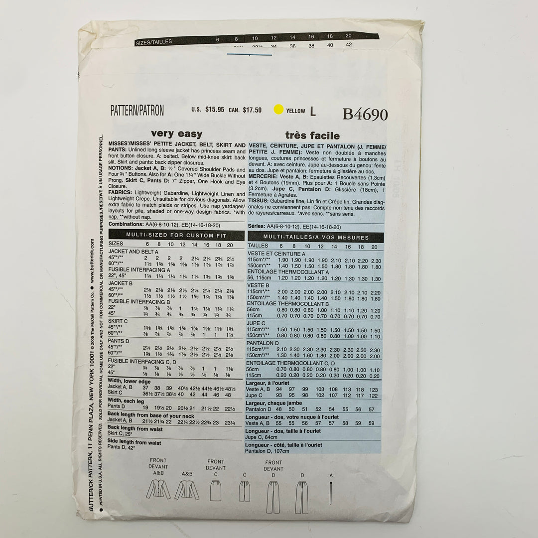 Sewing Pattern - Womenswear - Butterick B4690 (6609236623473)
