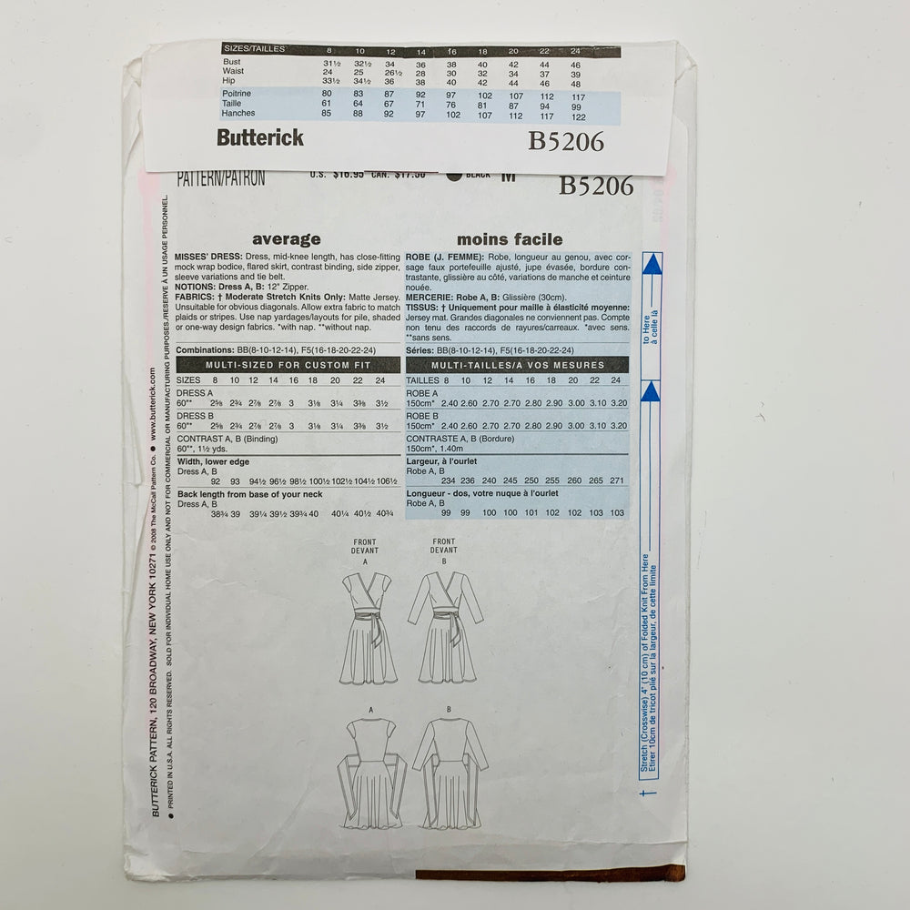 Sewing Pattern - Womenswear - Butterick B5206 (6609242030193)