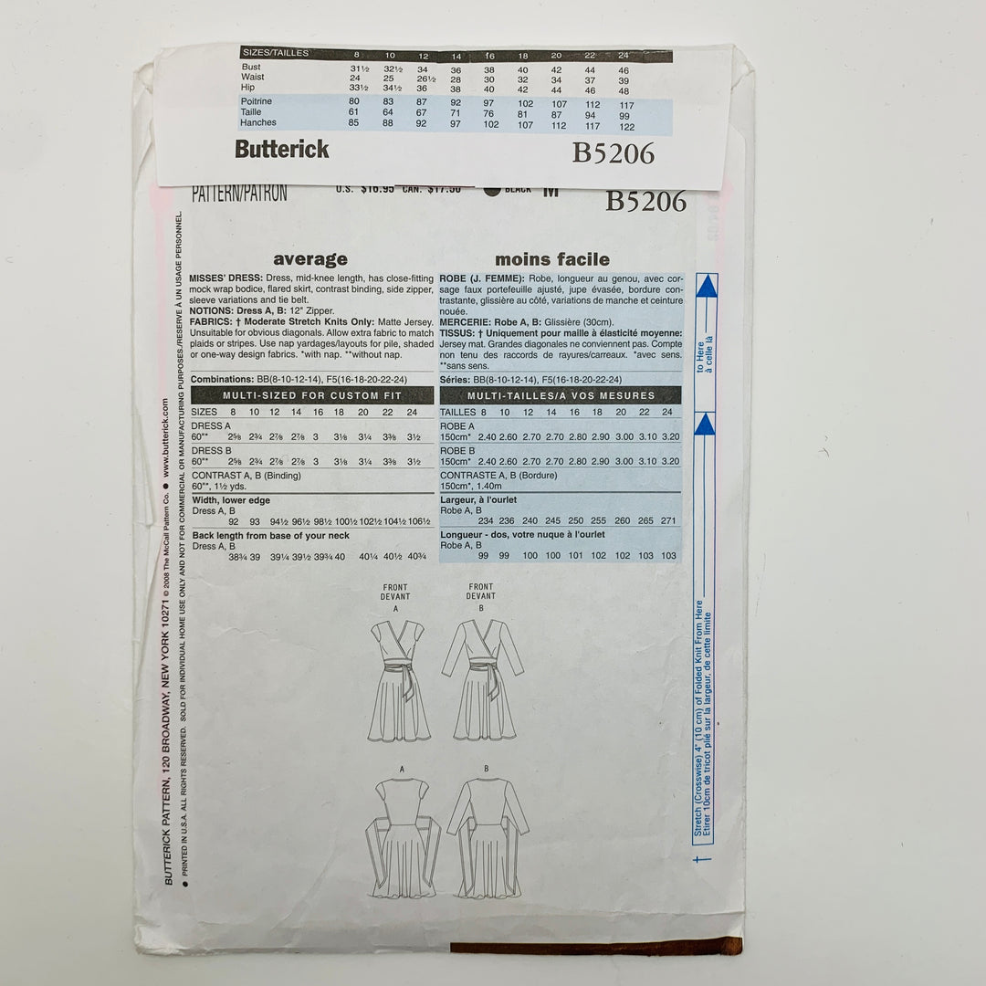 Sewing Pattern - Womenswear - Butterick B5206 (6609242030193)