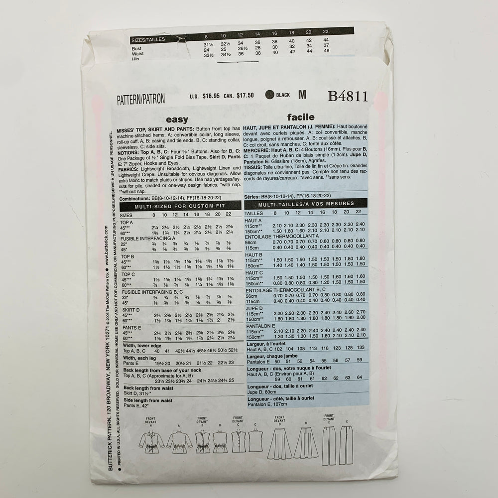 Sewing Pattern - Womenswear - Butterick B4811 (6609243144305)