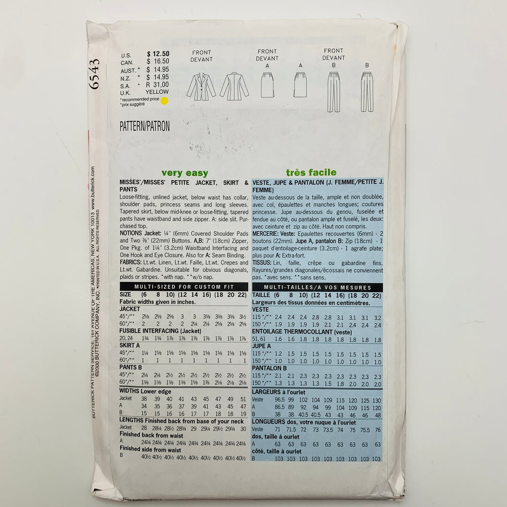 Sewing Pattern - Womenswear - Butterick 6543 (6609292525681)