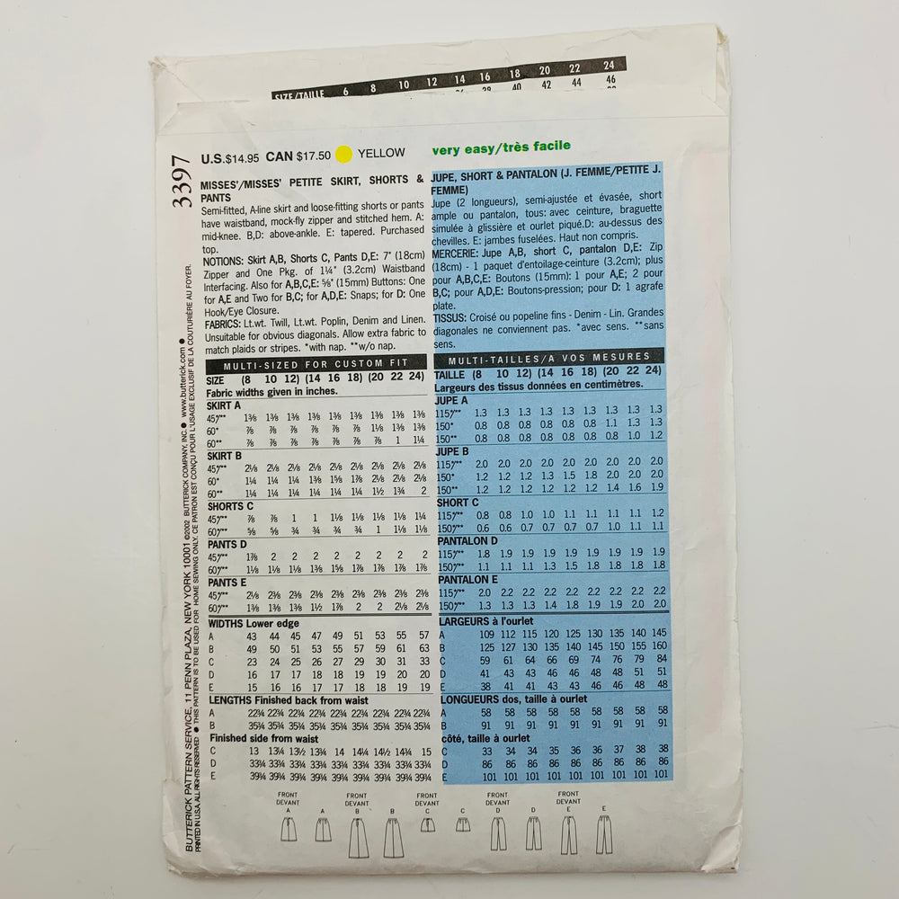 Sewing Pattern - Womenswear - Butterick 3397 (6609754226801)